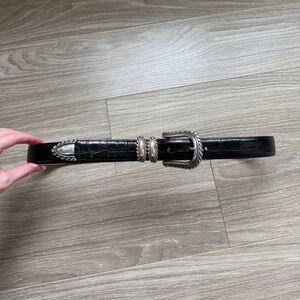 Brighton Women’s Black Leather Crocodile Embossed Silver Hardware Sz XL 44903